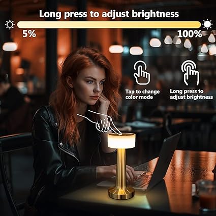 Zest Portable LED Table Lamp for Bedroom and Living Room, Stepless Dimming, 3 Colour Touch Control Metallic Finish Rechargeable Battery Backup Nigh table lamp