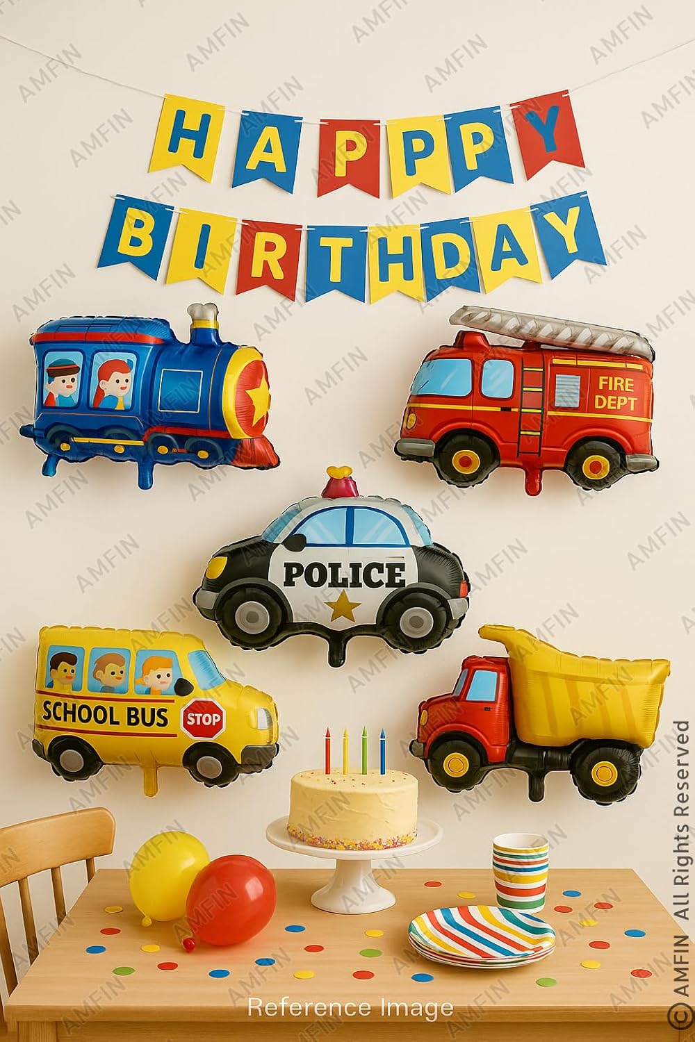 Zest Transport Theme Foil Balloons | Bus, Train & Police Balloons for Kids Birthday Decoration
