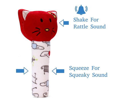 Zest 3-in-1 Infant Soft Toy Combo | Kitty & Bunny Rattles with 11cm Ball | Red | Super Saver Set