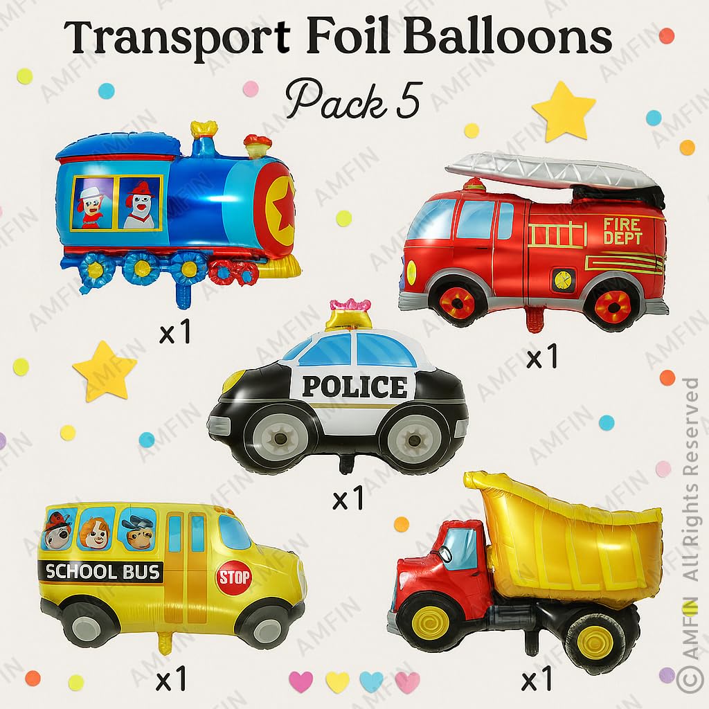 Zest Transport Theme Foil Balloons | Bus, Train & Police Balloons for Kids Birthday Decoration