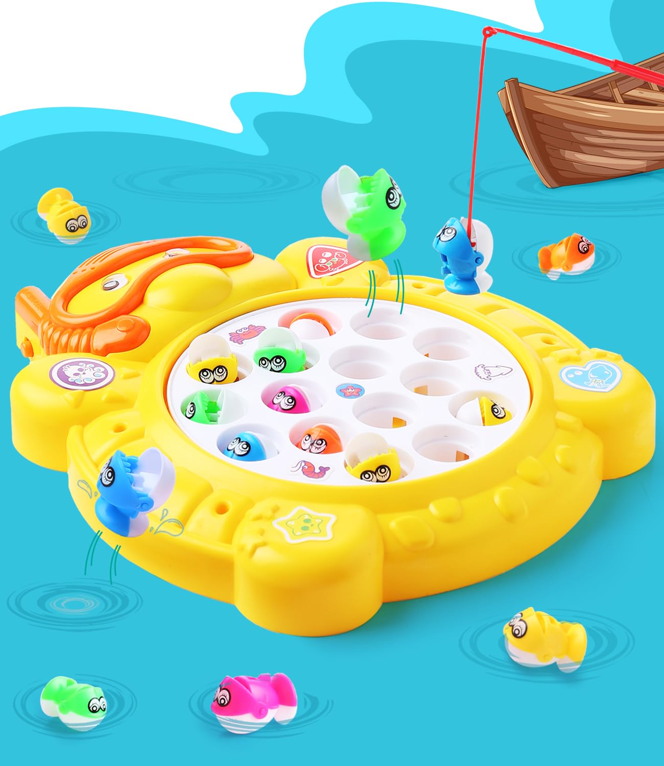 Zest Electronic Fishing Game | Rotating Fish Toy with 15 Fish & 4 Rods | Fun Skill-Building Game for Kids