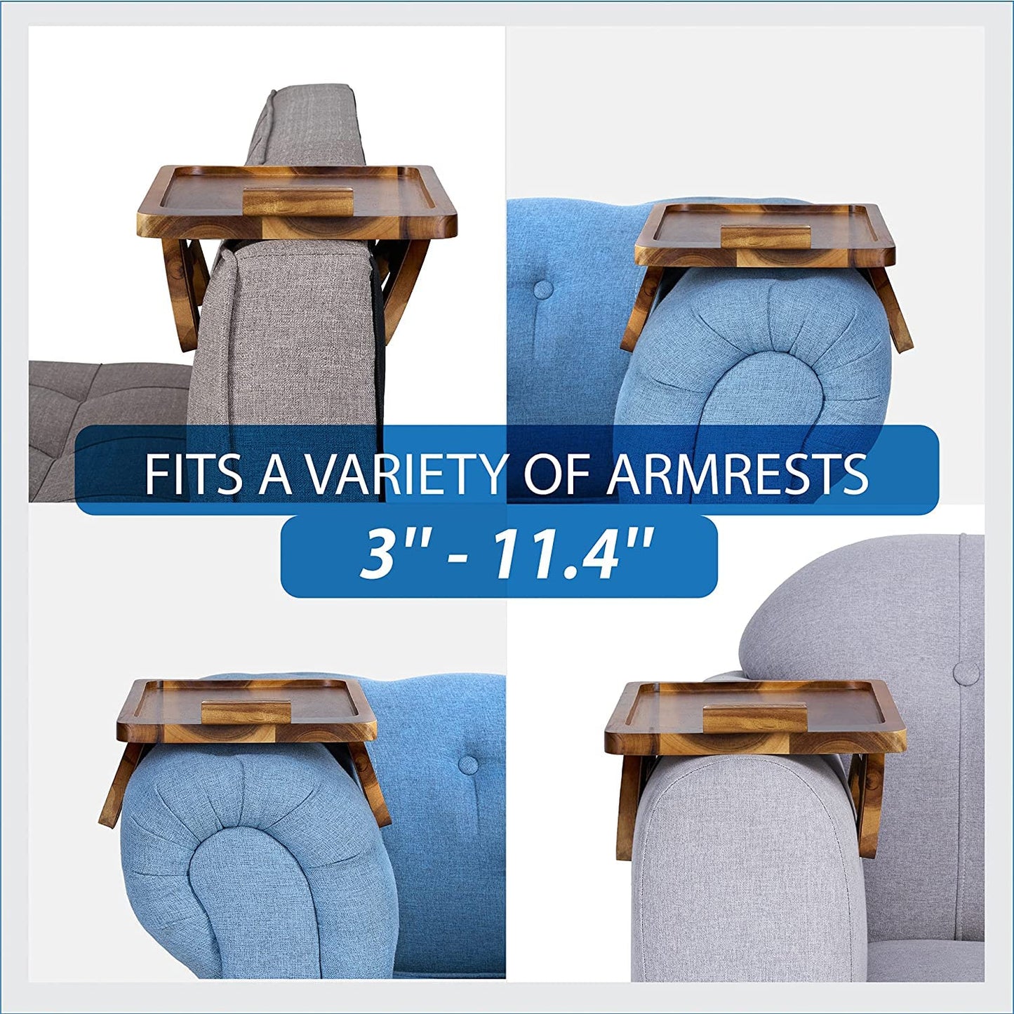 Zest Trays Stable Sofa Tray, Stylish,  Solid, Flexible Sofa Arm Rest Tray, Premium Acacia Wood Material, Foldable , Eco Friendly, Anti Slip and Comfortable with 360 Degree Mobile Holder