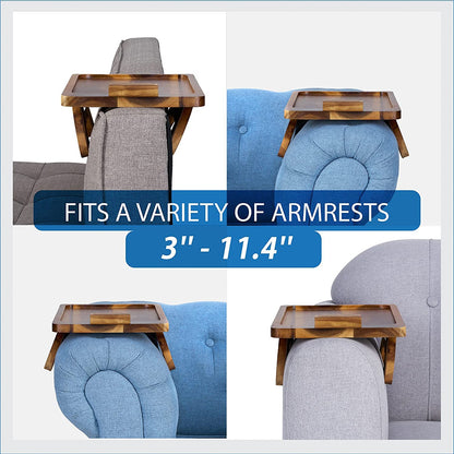 Zest Trays Stable Sofa Tray, Stylish,  Solid, Flexible Sofa Arm Rest Tray, Premium Acacia Wood Material, Foldable , Eco Friendly, Anti Slip and Comfortable with 360 Degree Mobile Holder
