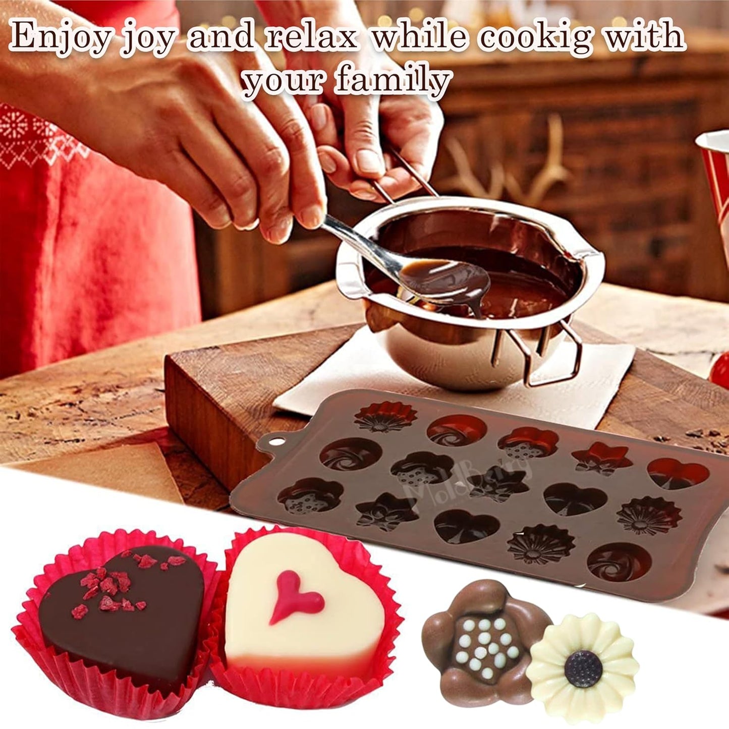 Zest Silicone Chocolate Moulds Set of 2. Heart & Flower Shape Candy Molds for Chocolate, Jelly, Gummies. Flexible, Non-Stick, Reusable Baking Trays and Mini Silicone Molds for DIY Sweets