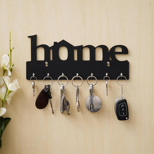 Zest Premium Wooden Key Holder – 7 Hook Wall Mounted Decorative Key Stand for Home & Office (29 cm x 13.5 cm x 0.4 cm, Black)