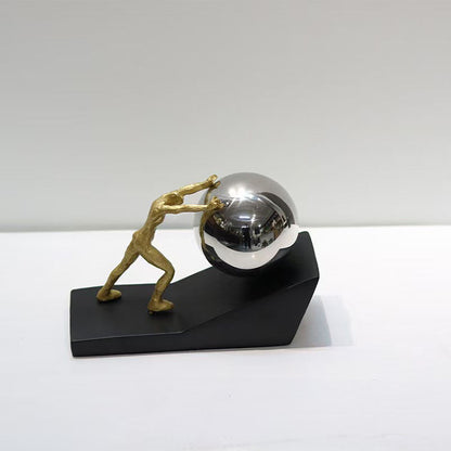 Gold Sports Push Ball Resin Ornament – Creative Character Figurine For Home Decoration