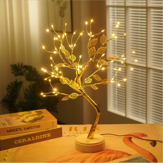 20 LED Bonsai Tree Lamp – Tabletop Fairy Light with 72 LEDs & Gold Leaves For Home, Desk & Christmas Decor
