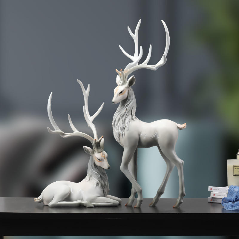 Luxury Resin Elk Statues – Handmade Animal Decoration For Home, TV & Wine Cabinet