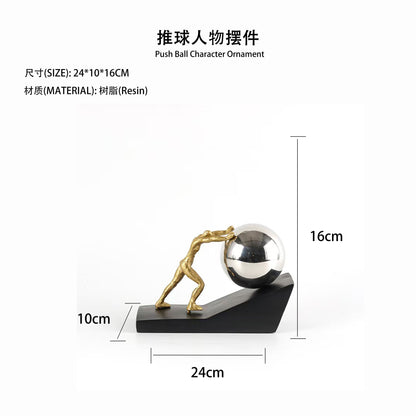Gold Sports Push Ball Resin Ornament – Creative Character Figurine For Home Decoration