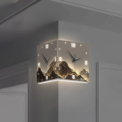 Modern Double-Sided LED Corner Wall Clock – Square Iron Design, Digital Hollowed-Out Hanging Clock for Living Room & Home Décor