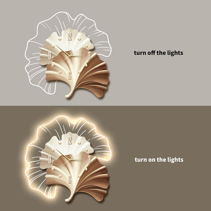 Modern Elegant Ginkgo Leaf Wall Clock with LED Light – Creative Acrylic Design, Ultra-Quiet Needle for Living Room & Home Décor
