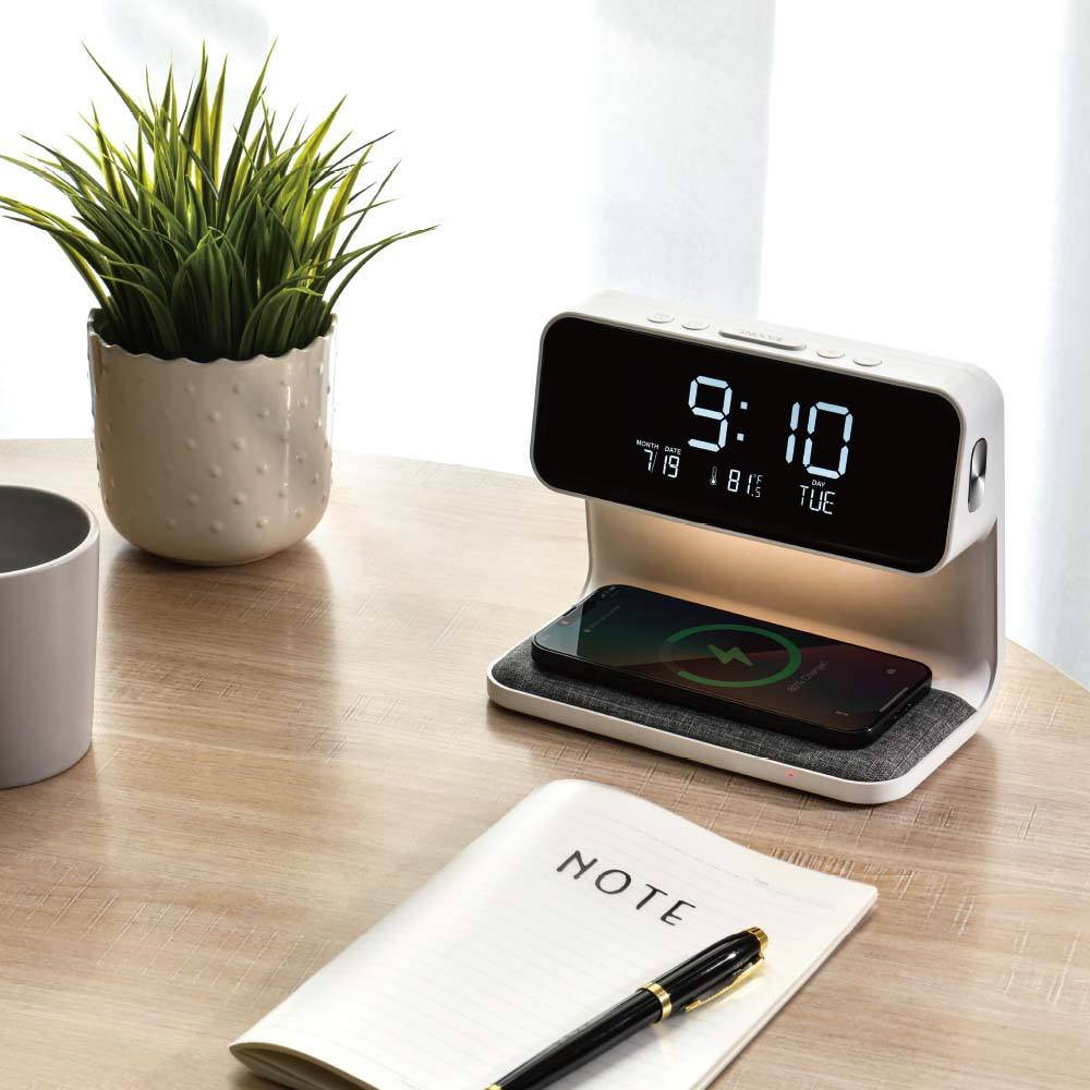 2025 Digital Alarm Clock With Wireless Charger – Modern ABS Night Light For Bedroom