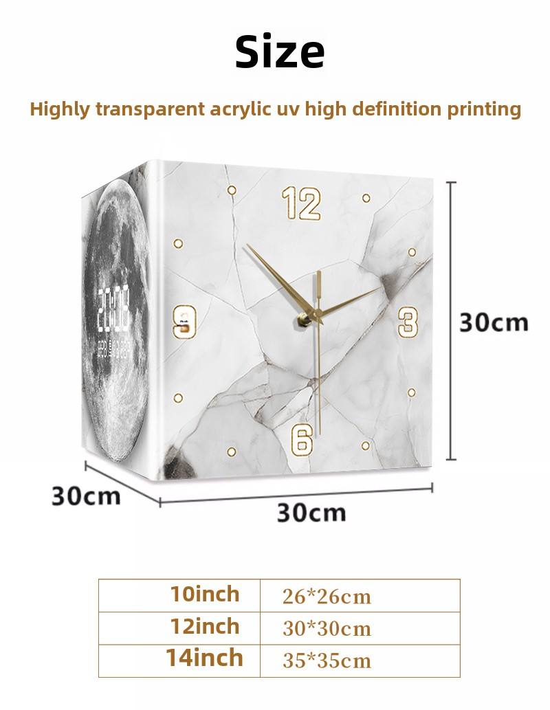Modern Double-Sided Acrylic Wall Clock – Silent Needle Electronic Display With Abstract City Design