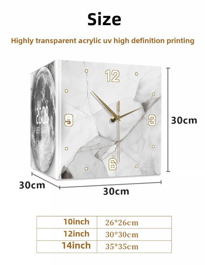 Modern Double-Sided Acrylic Wall Clock – Silent Needle Electronic Display With Abstract City Design