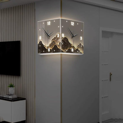 Modern Double-Sided LED Corner Wall Clock – Square Iron Design, Digital Hollowed-Out Hanging Clock for Living Room & Home Décor