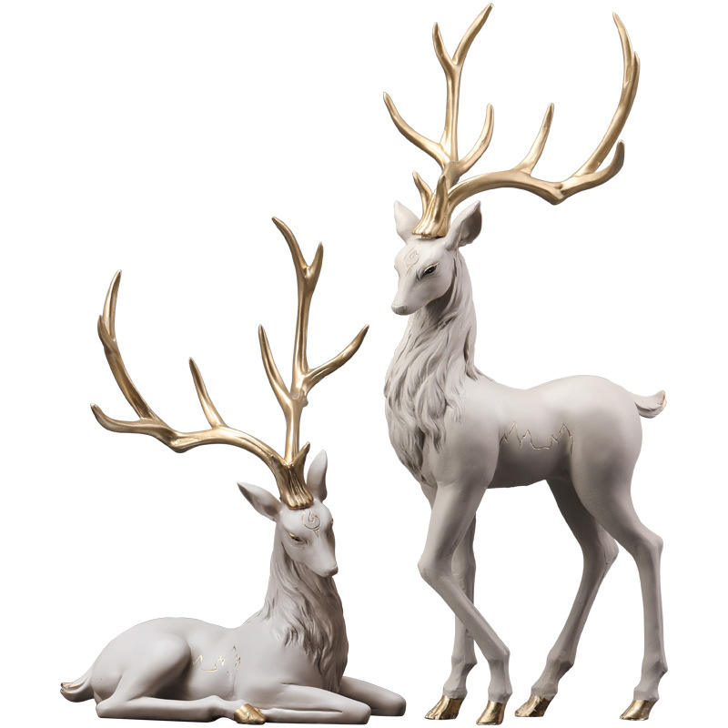 Luxury Resin Elk Statues – Handmade Animal Decoration For Home, TV & Wine Cabinet