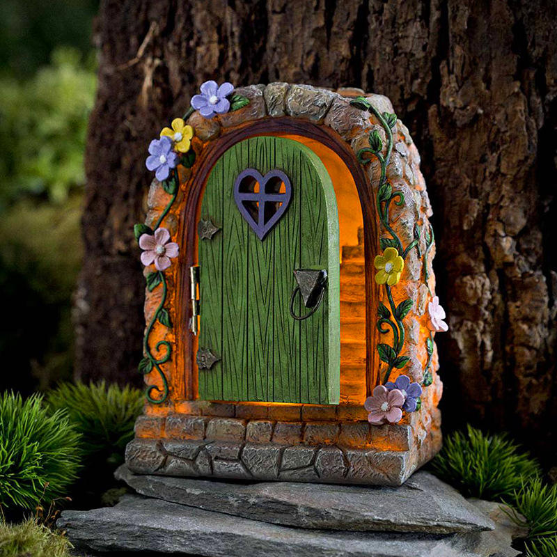 Solar Fairy Garden Door House – Resin Miniature Ornaments For Home & Garden Decoration