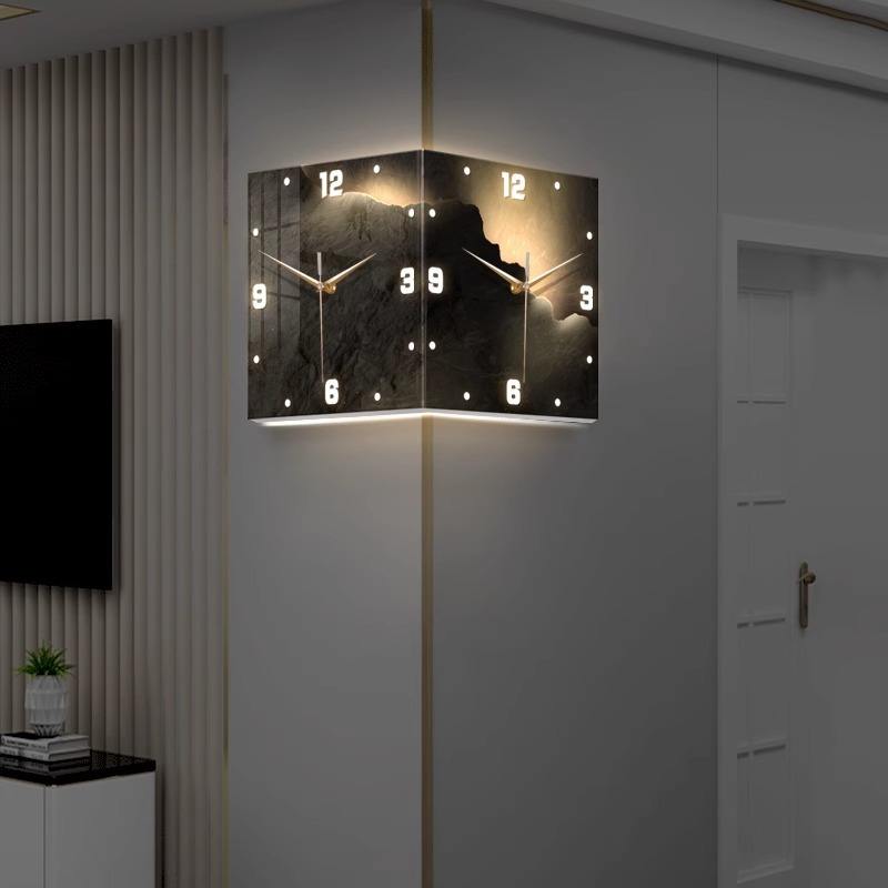 3D LED Double-Sided Corner Wall Clock – Modern Square Iron Design, Digital Abstract Style Hanging Clock for Living Room & Home Décor