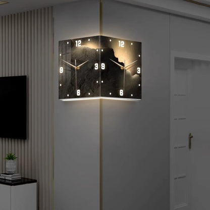 3D LED Double-Sided Corner Wall Clock – Modern Square Iron Design, Digital Abstract Style Hanging Clock for Living Room & Home Décor