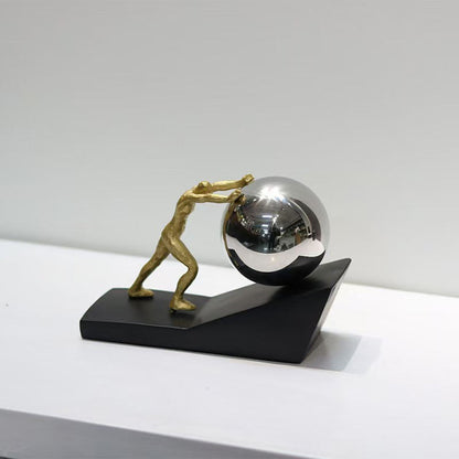 Gold Sports Push Ball Resin Ornament – Creative Character Figurine For Home Decoration