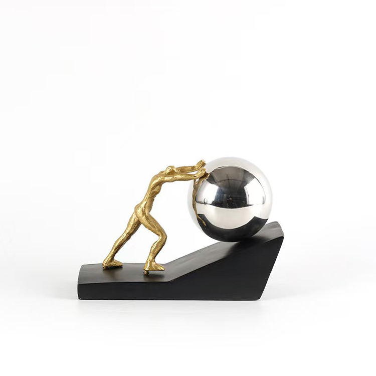 Gold Sports Push Ball Resin Ornament – Creative Character Figurine For Home Decoration