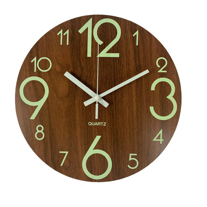 EMAF 12 Inch Luminous Wooden Wall Clock – Silent Fluorescent Night Light Clock