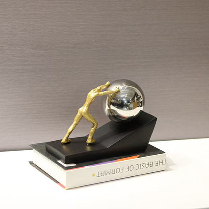 Gold Sports Push Ball Resin Ornament – Creative Character Figurine For Home Decoration