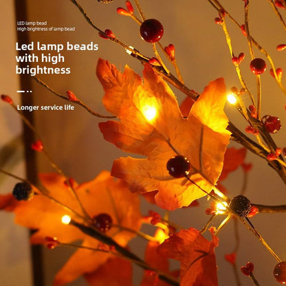Tree IP65 Waterproof LED Maple Leaf Tree Lamp – Red Fruit Design, Indoor/Outdoor Decorative Lighting for Christmas, Harvest, Parties & Home Décor