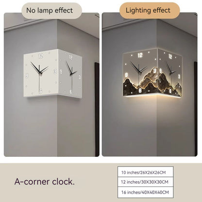 Modern Double-Sided LED Corner Wall Clock – Square Iron Design, Digital Hollowed-Out Hanging Clock for Living Room & Home Décor
