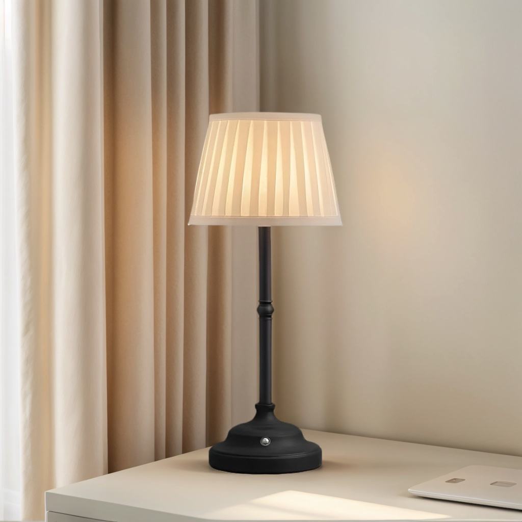 European Style Rechargeable LED Desk Lamp – Cordless Fabric Table Light for Dining & Bedroom