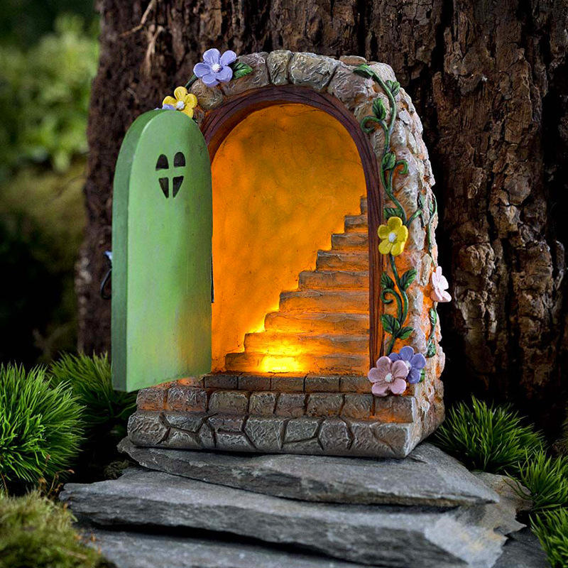 Solar Fairy Garden Door House – Resin Miniature Ornaments For Home & Garden Decoration