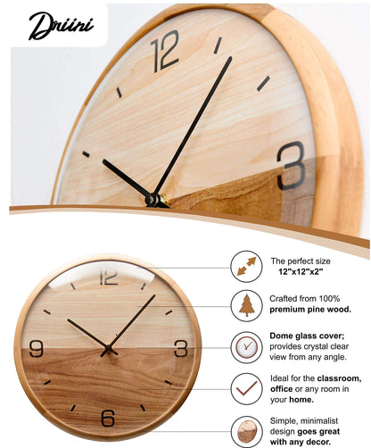12 Nordic Wooden Wall Clock – Decorative Annual Rings Design For Home & Office