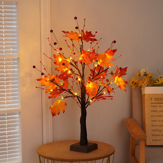Tree IP65 Waterproof LED Maple Leaf Tree Lamp – Red Fruit Design, Indoor/Outdoor Decorative Lighting for Christmas, Harvest, Parties & Home Décor