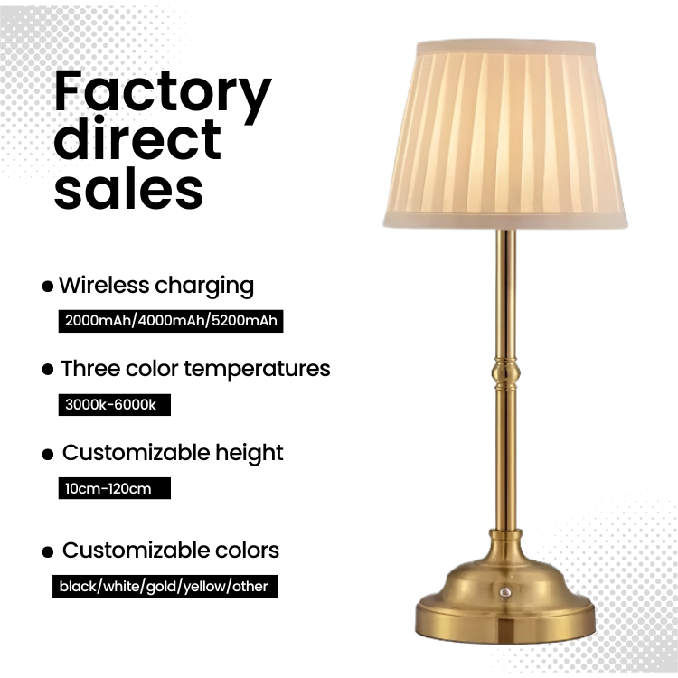 European Style Rechargeable LED Desk Lamp – Cordless Fabric Table Light for Dining & Bedroom