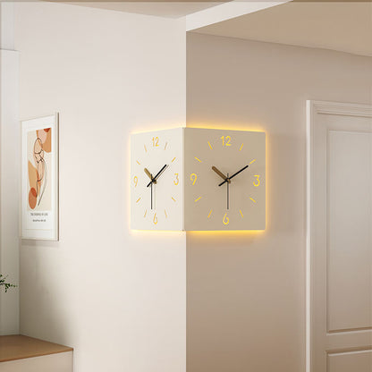 Modern 3D LED Corner Wall Clock – Creative Square Double-Sided Luminous Induction Hanging Clock for Living Room & Home Décor