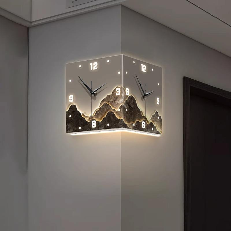 Modern Double-Sided LED Corner Wall Clock – Square Iron Design, Digital Hollowed-Out Hanging Clock for Living Room & Home Décor