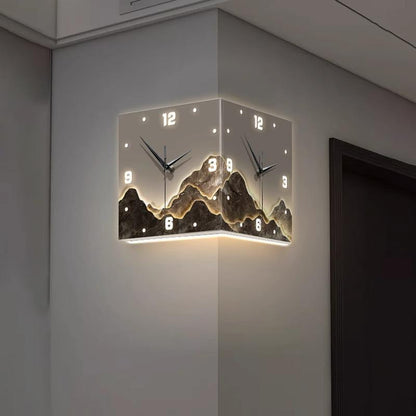 Modern Double-Sided LED Corner Wall Clock – Square Iron Design, Digital Hollowed-Out Hanging Clock for Living Room & Home Décor
