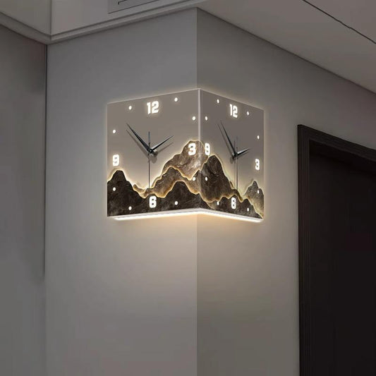 Modern Double-Sided LED Corner Wall Clock – Square Iron Design, Digital Hollowed-Out Hanging Clock for Living Room & Home Décor