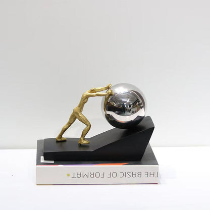 Gold Sports Push Ball Resin Ornament – Creative Character Figurine For Home Decoration