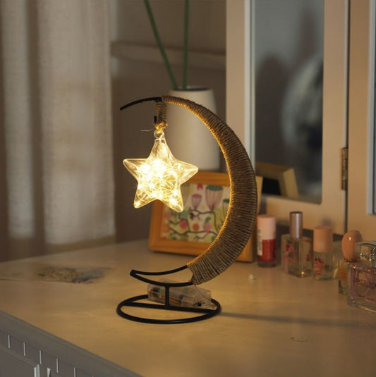 Rattan Moon Lamp – Copper Wire Crescent Night Light USB/Battery Operated For Eid, Ramadan & Home Decor