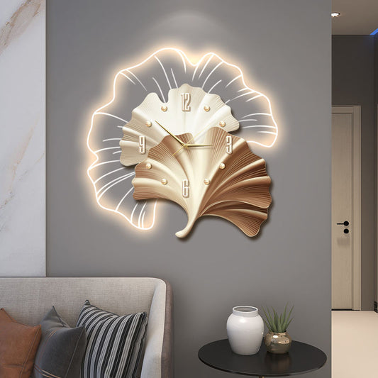 Modern Elegant Ginkgo Leaf Wall Clock with LED Light – Creative Acrylic Design, Ultra-Quiet Needle for Living Room & Home Décor