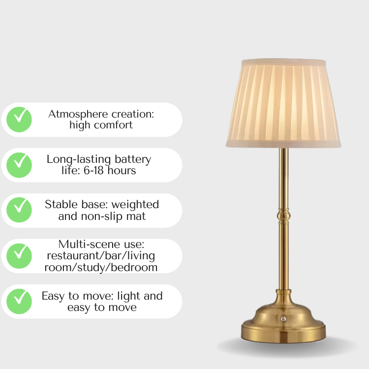 European Style Rechargeable LED Desk Lamp – Cordless Fabric Table Light for Dining & Bedroom
