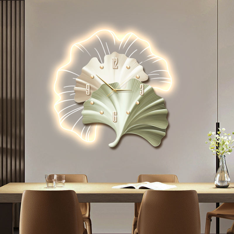 Modern Elegant Ginkgo Leaf Wall Clock with LED Light – Creative Acrylic Design, Ultra-Quiet Needle for Living Room & Home Décor