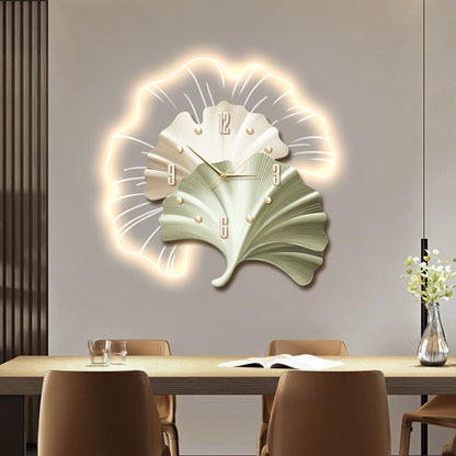 Modern Elegant Ginkgo Leaf Wall Clock with LED Light – Creative Acrylic Design, Ultra-Quiet Needle for Living Room & Home Décor