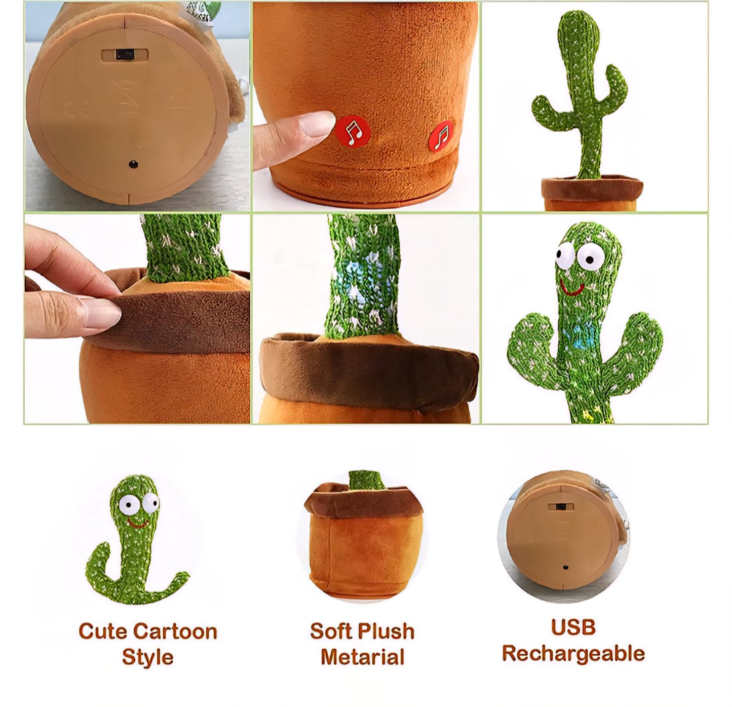 Talking Cactus Toy |Dancing & Repeating Fun for Babies | Rechargeable Musical Cactus| Baby Learning Toy (0-6 Yrs)-ZEKD11