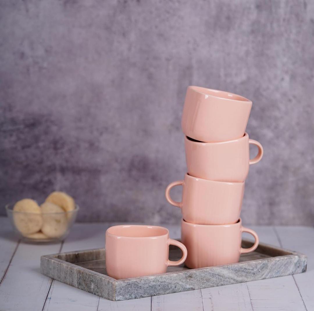 Zest Ceramic Coffee Mugs Set of 6 | Peach Color | Stylish & Durable