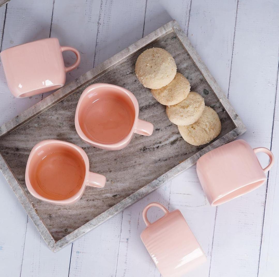 Zest Ceramic Coffee Mugs Set of 6 | Peach Color | Stylish & Durable