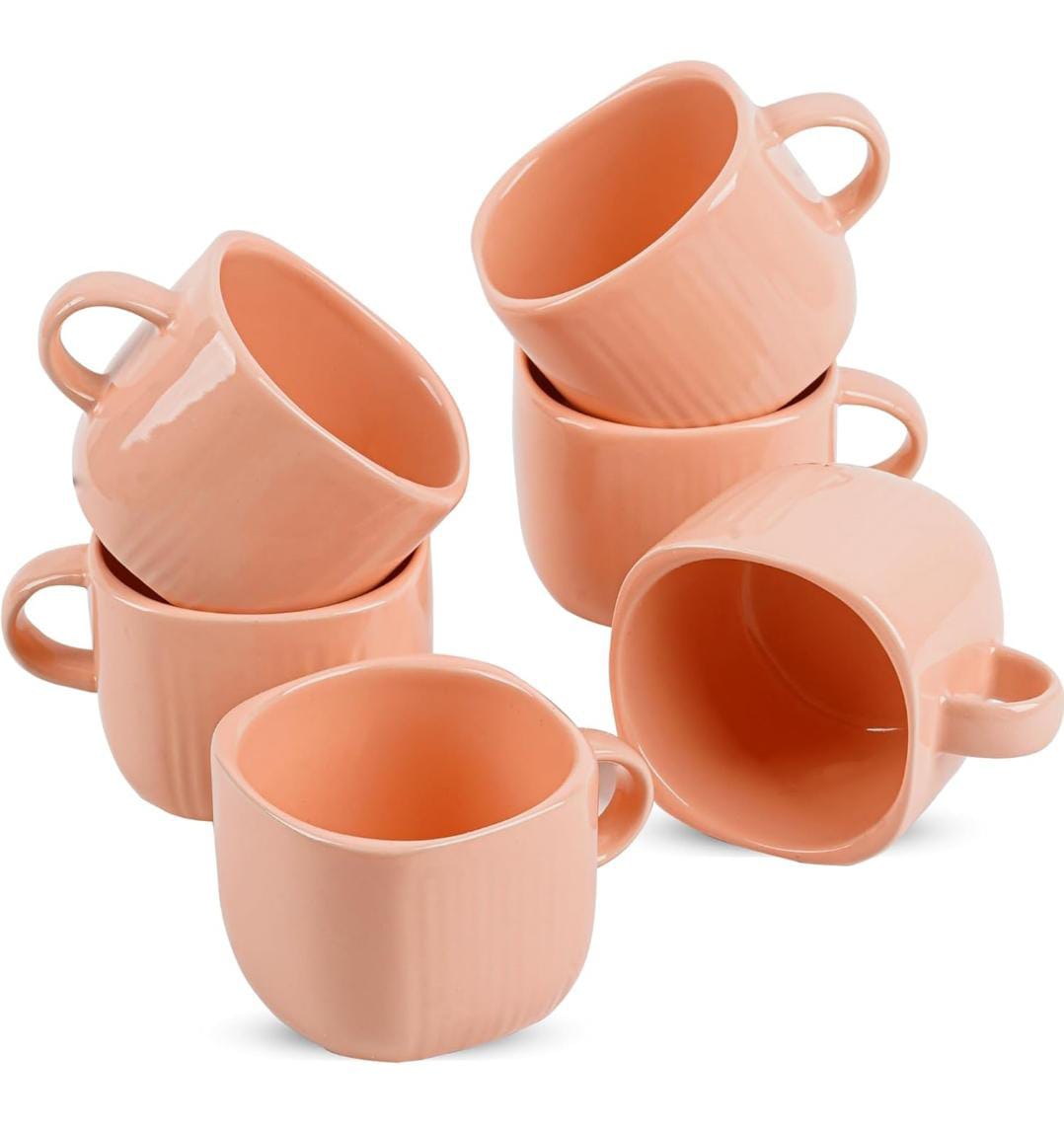 Zest Ceramic Coffee Mugs Set of 6 | Peach Color | Stylish & Durable