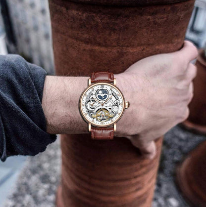 Zest Pantonic Men's Luxury Skeleton Automatic Watch | Self-Winding Leather Strap Mechanical Wristwatch
