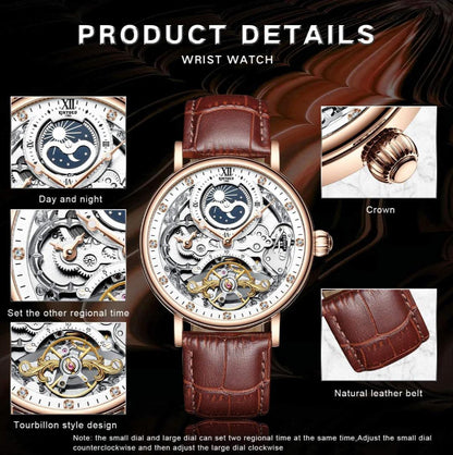 Zest Pantonic Men's Luxury Skeleton Automatic Watch | Self-Winding Leather Strap Mechanical Wristwatch
